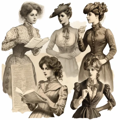 vintage style women newspaper illustrations, detailed 4k, clipart style, background white