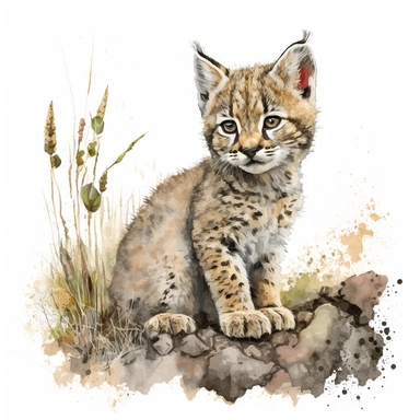 adorable baby bobcat watercolor clipart