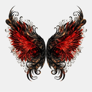 devil wings, devil wings clipart, black and red colors Feather wings png, dark angel wings png, Angel clipart, Spiritual clipart, abstract clipart, Feather png ,vector , white background , plain white background,vector,hd,4k,8k,back view ,symmetric , armor plated , golden plated, floral , small flower on wings ,small golden rose and golden lily