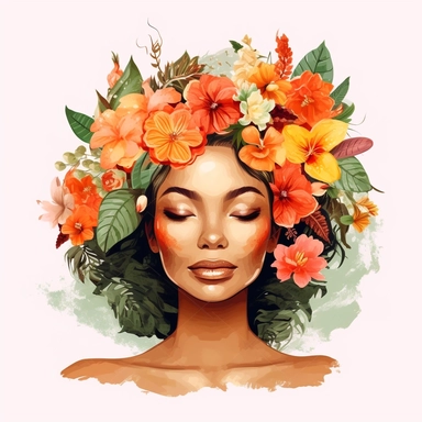 clipart of ethnic female having a spa day. white background
