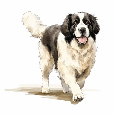 Landseer, Walking, cartoon, Clipart, white background, no text, no caption