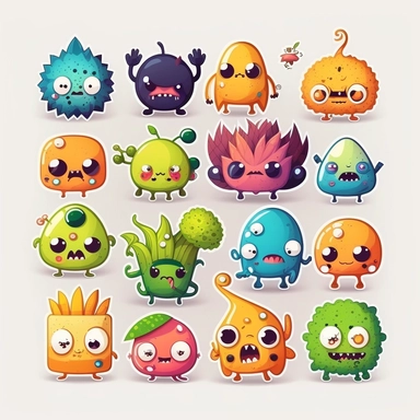 10 cute monster stickers collection, clipart design, cartoon, 4k, white background