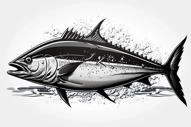 Amberjack Trophy Fish, dynamic sports graphic, Clean vector art, clipart, sticker, black on white background