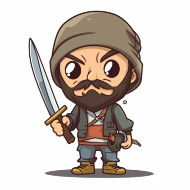 Hobo holding a knife like a ninja emoji clipart, on white background