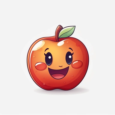 cute Apple, happy and smiling, bold line, clipart, sticker, white background, no shadow, 8k detail