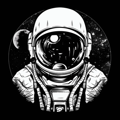clipart. astronaut head. black and white vector, no outline, ink style, black background