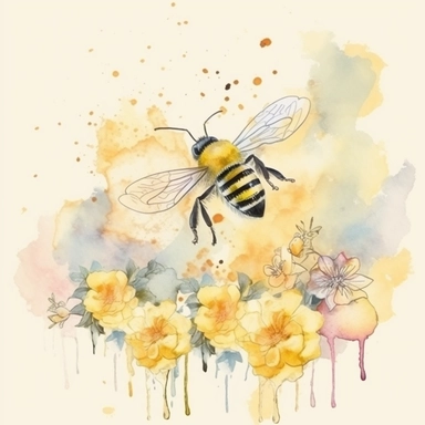 Watercolor Honey Bee Clipart, spring garden bee and honey drips flower, eligant pastel background