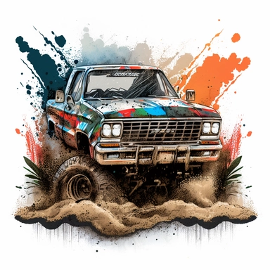 80s vintage style chevy 4x4 squarebody pickup monster truck rally in mud clipart