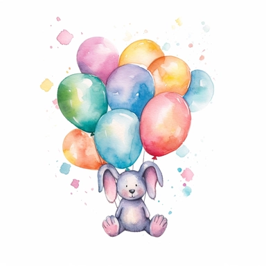 Clipart, watercolor, white background: Generate a pastel balloon animal clipart, like a balloon dog or bunny