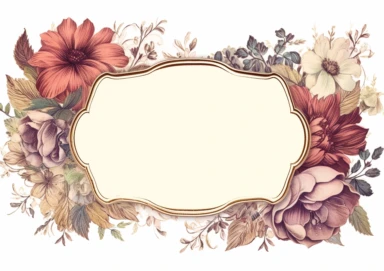 vintage inspired printable rectangle label with intricate sepia colored borders and hand drawn details. detailed with soft watercolor flowers. No text. Isolated clipart on solid white background