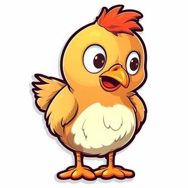 Cutest cartoon clipart vector sticker image of a chicken with white background, full body,