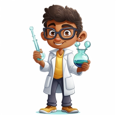 child hispanic science student, clip art, 4k, white background