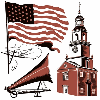 clipart image with iconic symbol, flag, and historic landmark from the American Revolution, perfect for DIY project and craft