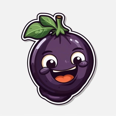 cute Eggplant, happy and smiling, bold line, clipart, sticker, white background, no shadow, 8k detail