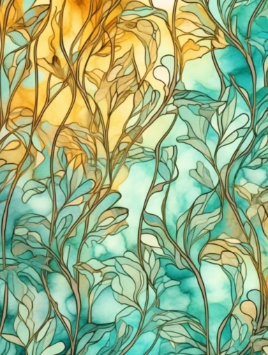 backboard of amberwood, clipart, soft, flowing lines, elegant, Art nouveau, teal and amber color scheme, Alcohol ink watercolor, no background