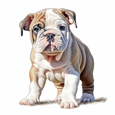 clipart of realistic bulldog puppy, full body, white background