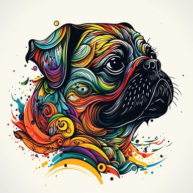 samurai pug hawaiian colourful anime manga kawaii cute vibrant clipart trippy vivid