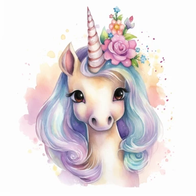 a little pony for a princess with a fake horn watercolor clipart