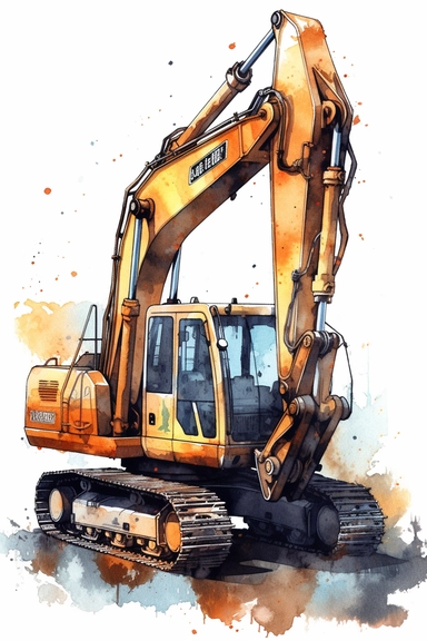 watercolor illustration of Industrial hammer excavator, digital art, concept,art,8k,hd,kawaii,no backround, clipart