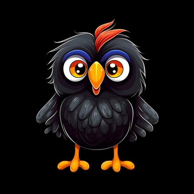 cute cartoon bird clipart, black background,--no cut-off edges