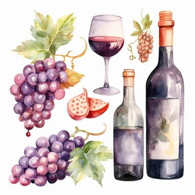 watercolor wine clipart 4 elements separated by 1in