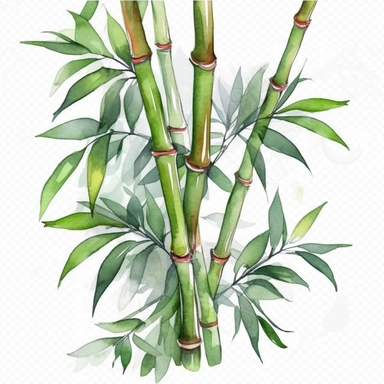 BAMBOO SOFT WATERCOLOR, HIGH DETAIL, MODERN REALISTIC CARTOON STYLE, 8K WHITE TRANSPARENT BACKGROUND, CLIPART--AR 3:2