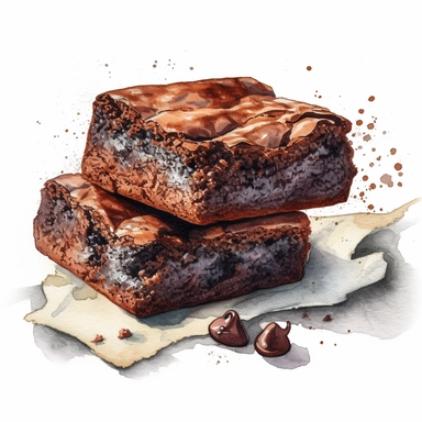 clipart of two realistic chocolate brownies, surrounded by white background, wide shot, very detailed, watercolor illustration, white background, cinematic, high quality, 32 k,