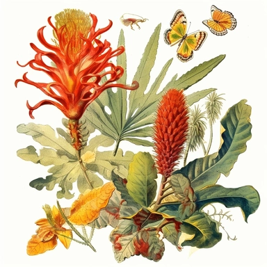 Clipart, vintage, watercolor, illustrations from book Flora Brasiliensis, by Carl Fiedrich von Martius illustration, sec XIX, hand drawn, texture