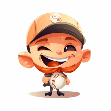 fantasy happy cute baseball player face, cartoon, clipart, mascot, isolated on white background