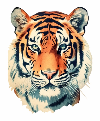 Vintage 1920 Portrait of Tiger Head Illustration , Chromolithograph, Die Cut, 1920s Illustration, Vintage, Chromolithograph, Colorful, Antique, Ephemera, Clipart, 8k, Isolated on white