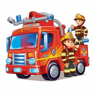 Cute Beautiful Fire Truck And Fire Man Sublimation Clipart,Cartoon,hyper realistic, intricate detail, illustration style,high solution,on the white background