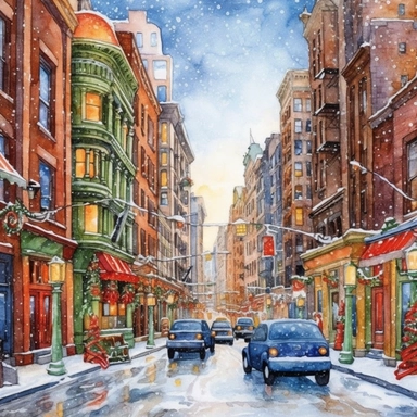 New York Christmas street, Ornamental watercolor, clipart, I can't believe how beautiful this is