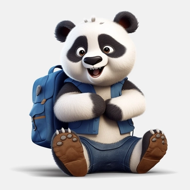 cute panda, student, happy and smiling, clipart, white background, no shadow