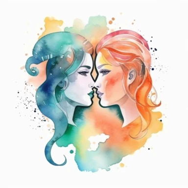 zodiac sign Gemini, animal, watercolor Clipart, modern design, isolated white background, 8k,