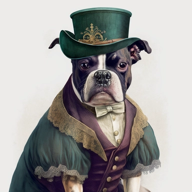 Portrait Shot of a Vintage Anthropomorphic Dog Wearing A Victorian costume Illustration, colorful, 1920s Illustration, Vintage, Antique, Ephemera, Clipart, 8k, Isolated on white