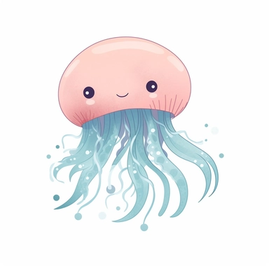 simple clipart, a jellyfish, isolated white background, cute and simple illustration, with basic shapes and few details, for kids aged between 4 and 8 years