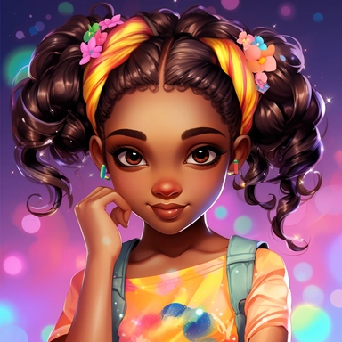 imagine adorable beautiful young black girl clipart, brown braids, lisa frank kawaii style with dreamy happy brown eyes, multiple poses ar 8:10 v5.1