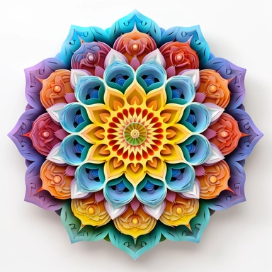 3D mandala clipart, vibrant chakra colors, intricate sacred geometical patterns, on white background