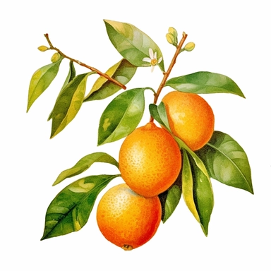 A colorful watercolor antique orange citrus botanical clipart in PNG format, with a white background and easy to cut out