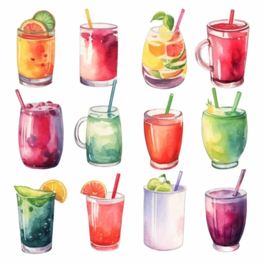 cold beverage clipart, watercolor, white background,
