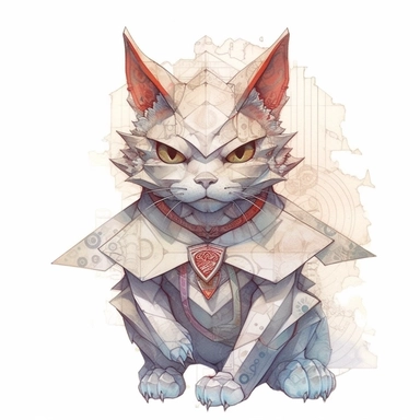 Maneki-neko, Domestic Shorthair, joyful, origami paper In the style of Brian Froud & Alan Lee, clipart, complex design, dreamy color, white contour, white background only