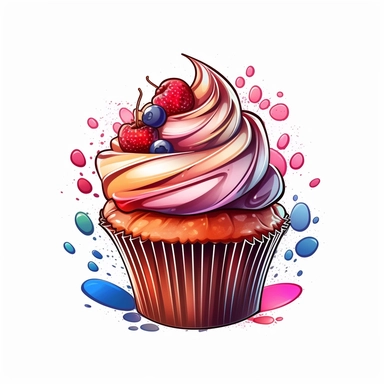 decorative cupcake illustration, clipart style, Chiaroscuro, white background