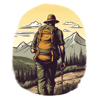 clipart of a hiker with backpack, view from the back
