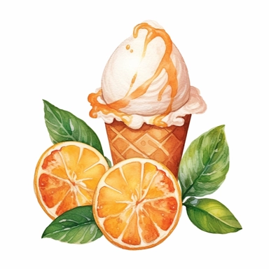 A colorful watercolor antique orange citrus icecream clipart in PNG format, with a white background and easy to cut out