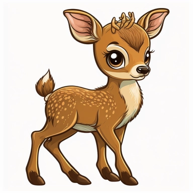 cartoon of mutt mixed baby deer, cute, funny, clipart style, vector style, white background
