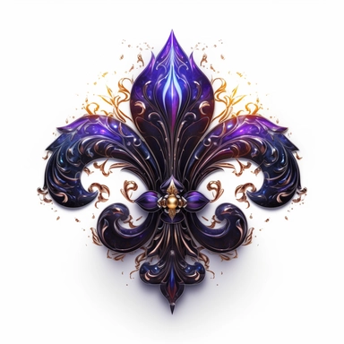 Clipart, gorgeous fleur de lis , dark colours, luminous, glowy, intricate, illustration, detailed, 8k, png, isolated on white background