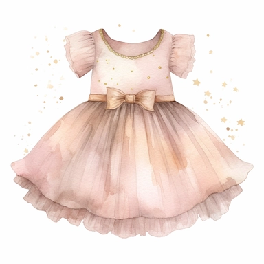 Clipart, pastel watercolor dusty pink gold baby girl dress, hand painted, texture
