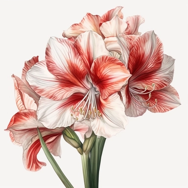 hyperrealism painting, amaryllis flower, white background, watercolor style, farmhouse chic, tempera clipart