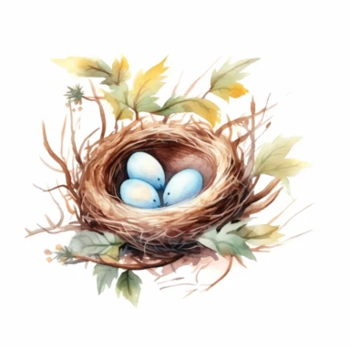 Watercolor Bird Nest Clipart, white background