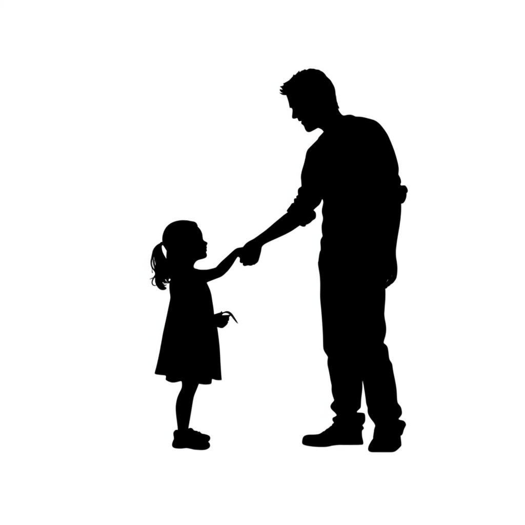 fathers day, black Silhouette, father holding his daugter hand, white ...